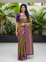 MIMOSA Green Saree Saree — front view on mannequin