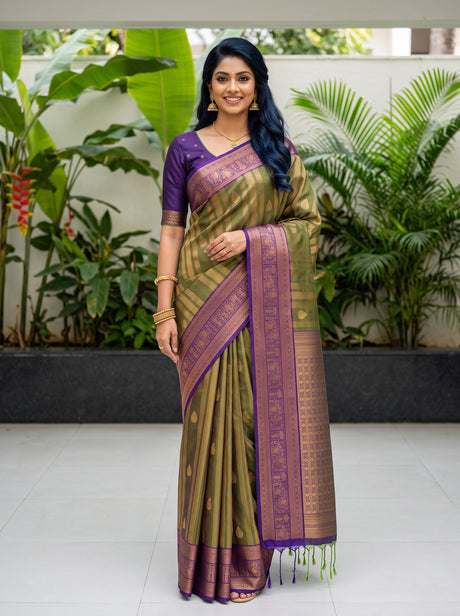 MIMOSA Green Saree Saree — front view on mannequin