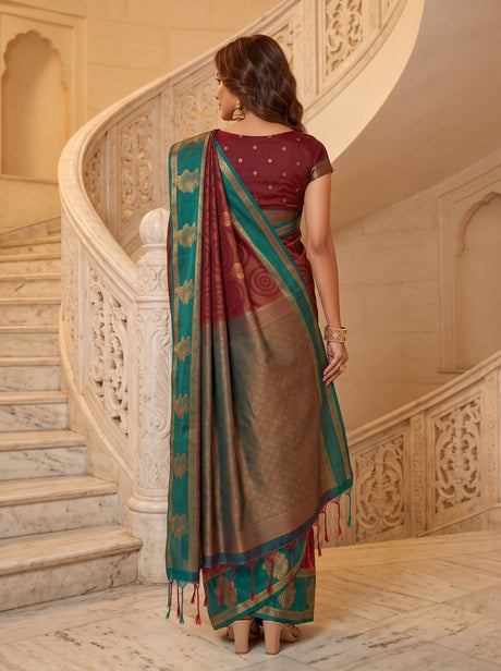 MIMOSA Maroon Saree Saree — pose 2 styling detail
