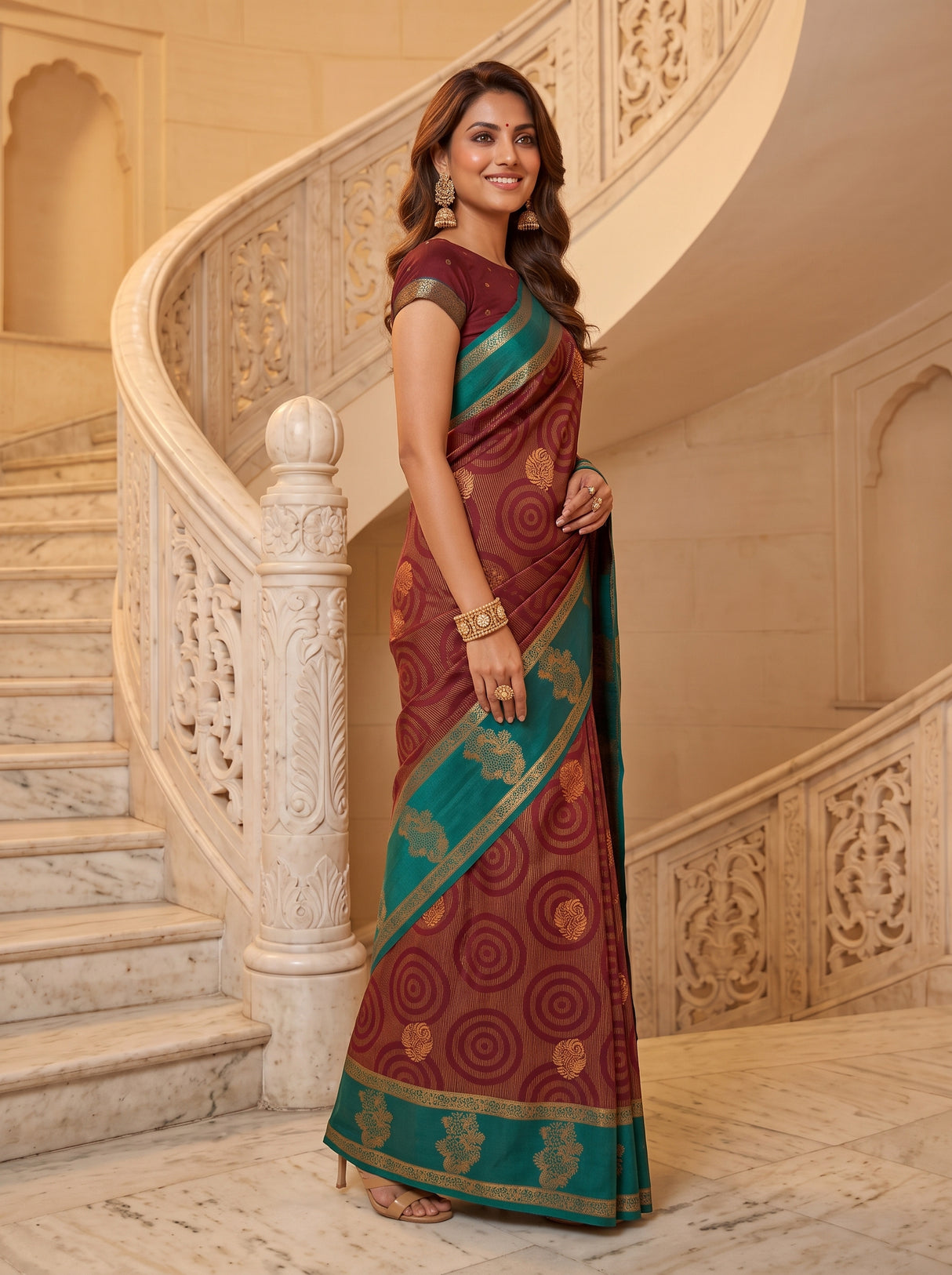 MIMOSA Maroon Saree Saree — pose 3 styling detail