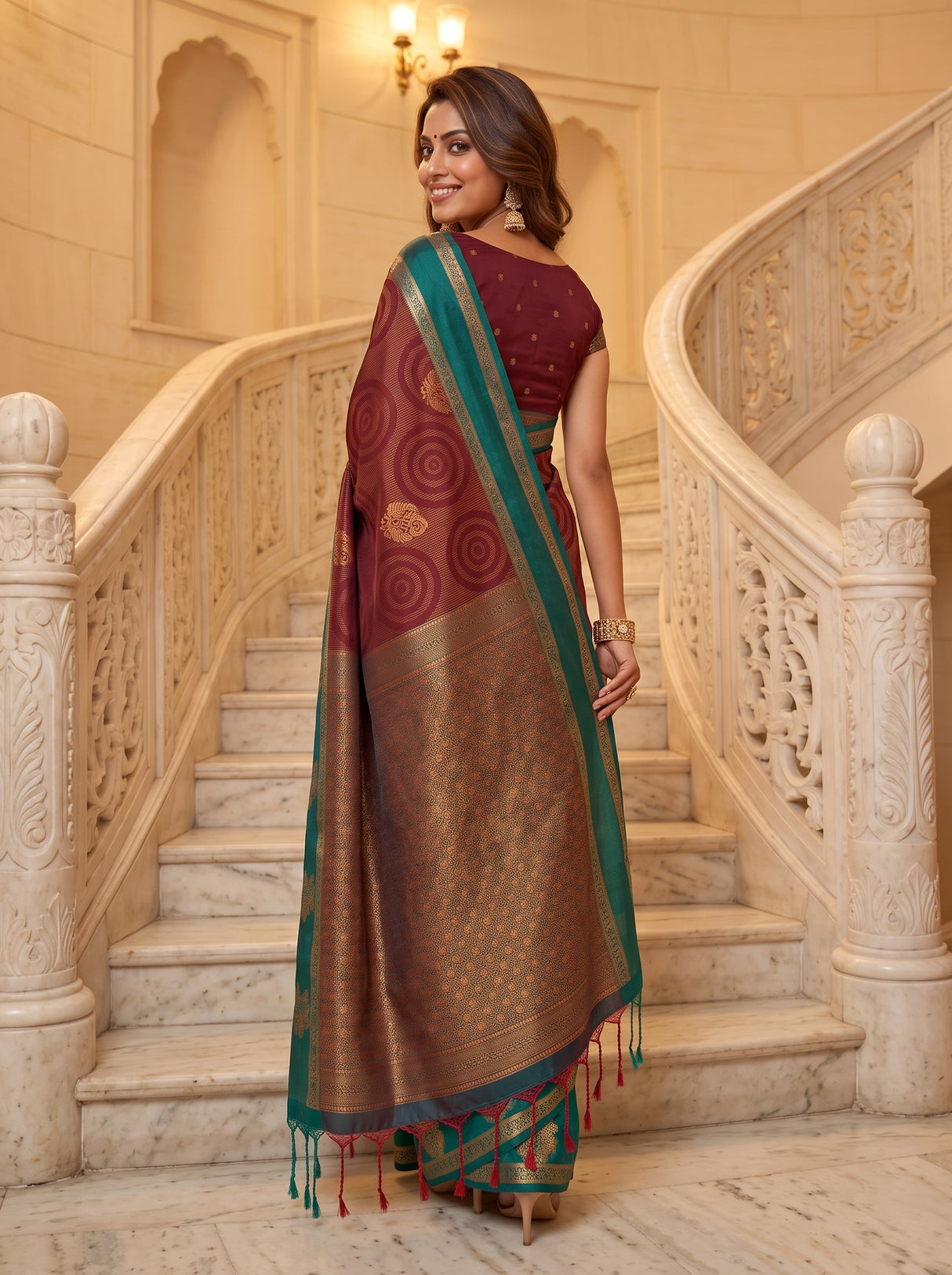 MIMOSA Maroon Saree Saree — pose 7 styling detail