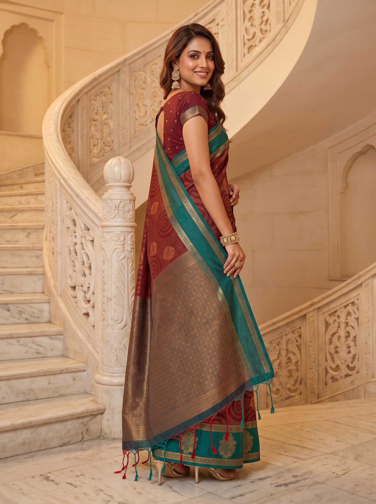 MIMOSA Maroon Saree Saree — pose 9 styling detail