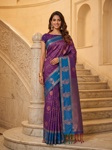 MIMOSA Purple Saree Saree — front view on mannequin