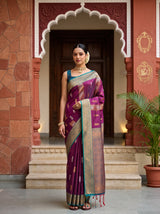 MIMOSA Wine Saree Saree — front view on mannequin