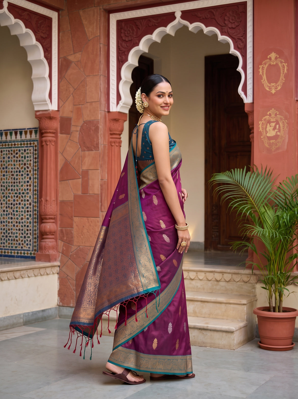MIMOSA Wine Saree Saree — pose 5 styling detail