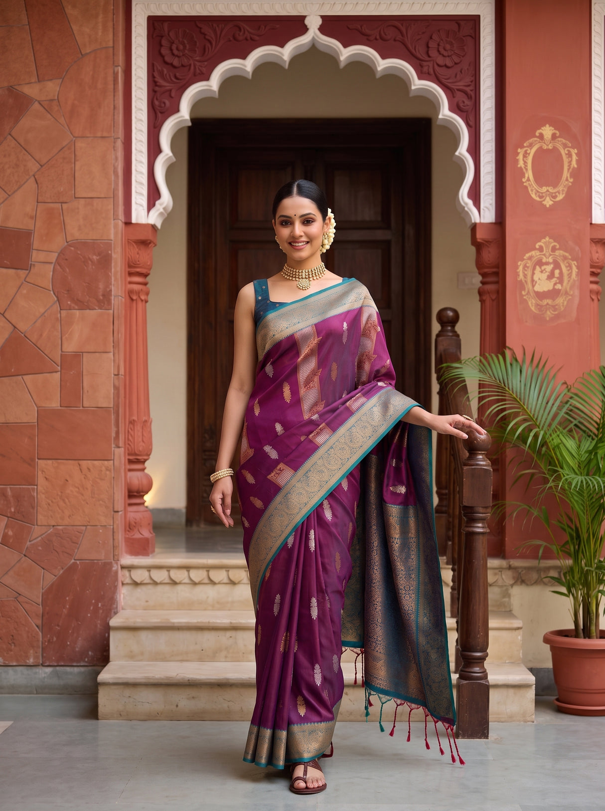 MIMOSA Wine Saree Saree — pose 6 styling detail