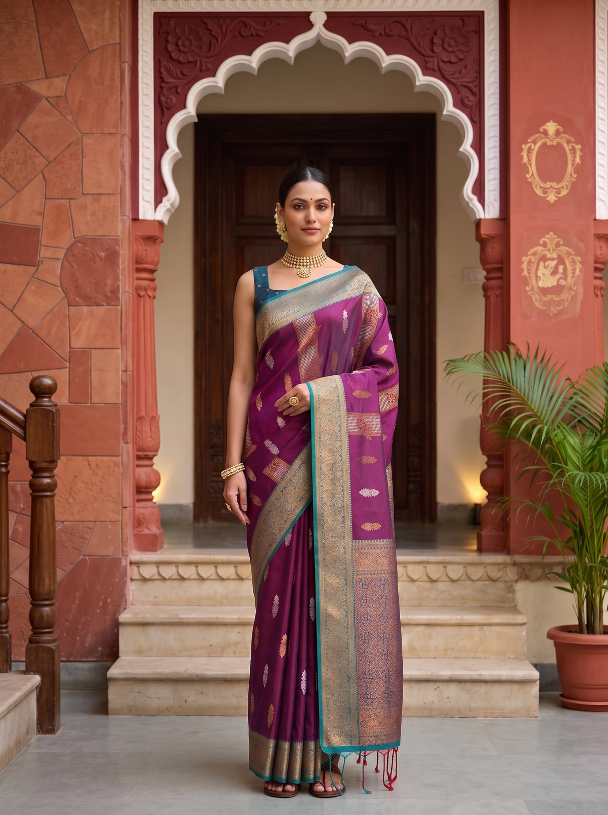 MIMOSA Wine Saree Saree — pose 9 styling detail
