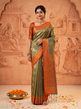 MIMOSA Grey Kanjivaram Art silk Saree — AI Model lifestyle pose
