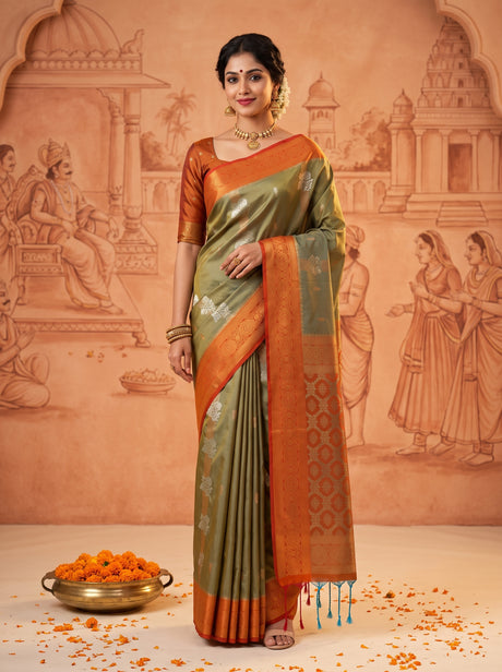 MIMOSA Grey Kanjivaram Art silk Saree — AI Model lifestyle pose