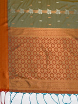 MIMOSA Grey Saree Saree — pallu and zari work detail