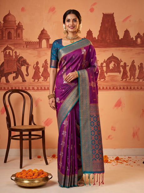 MIMOSA Magenta Kanjivaram Art silk Saree — AI Model lifestyle pose