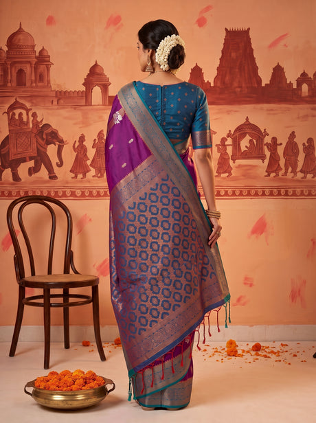MIMOSA Magenta Kanjivaram Art silk Saree — Saree pallu and body shot
