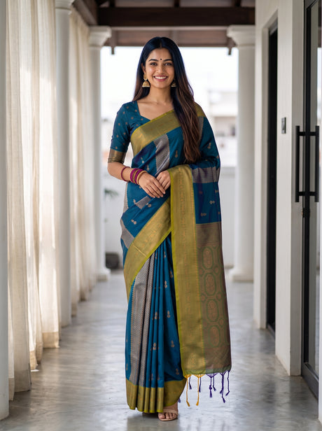 MIMOSA Sapphire Saree Saree — front view on mannequin