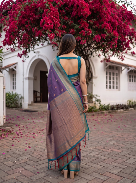 MIMOSA Navy Kanjivaram Art silk Saree — close up of model's face