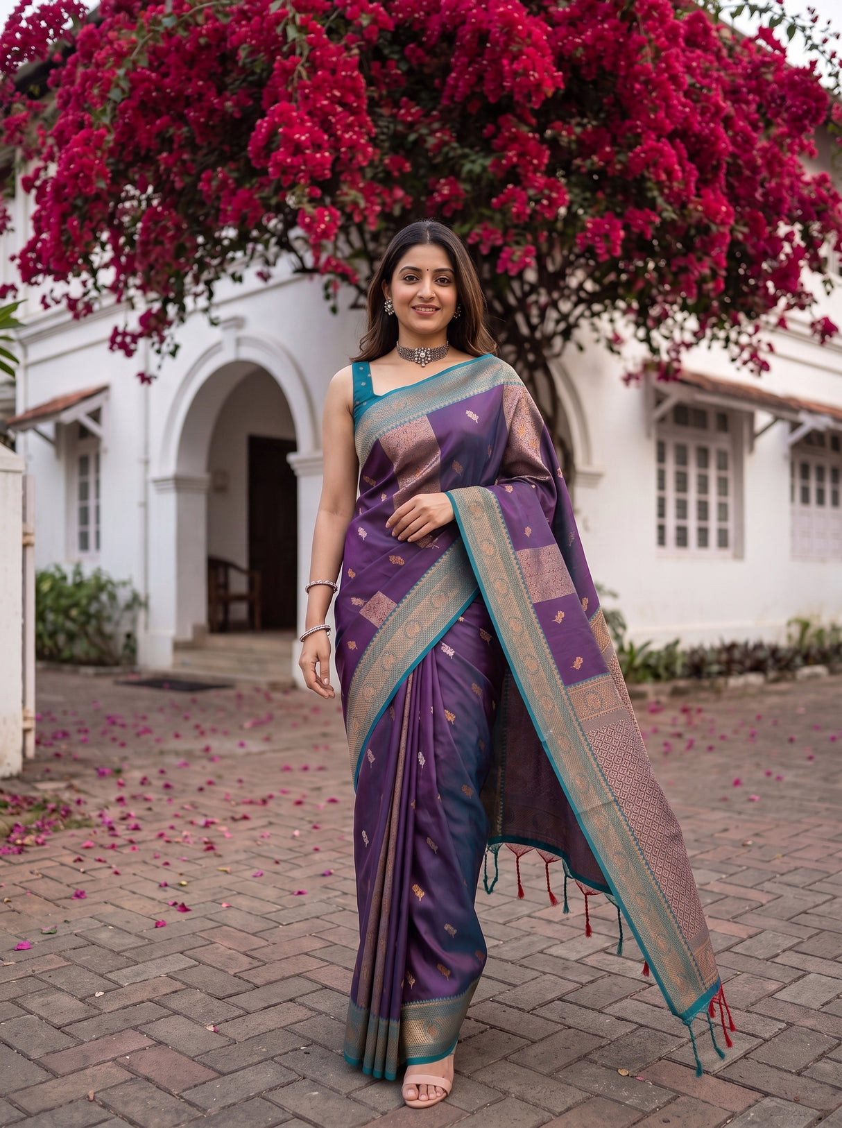 MIMOSA Navy Kanjivaram Art silk Saree — pose 6 styling detail
