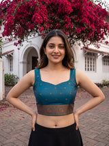 MIMOSA Navy Kanjivaram Art silk Saree — blouse close-up