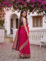 MIMOSA Rani Kanjivaram Art silk Saree — full length view of saree and model's feet