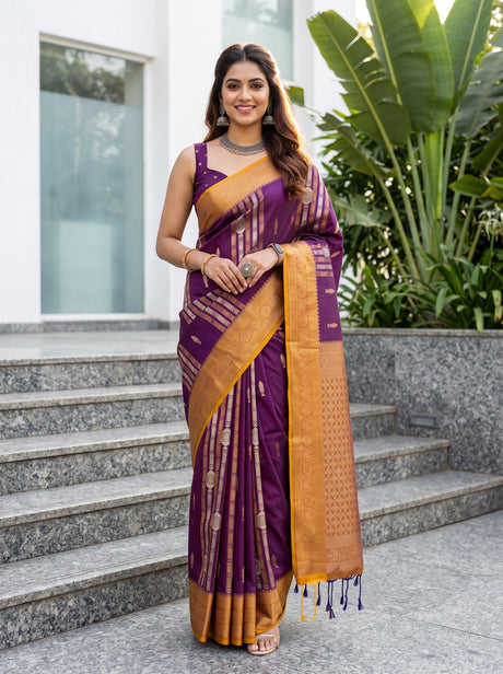 MIMOSA Magenta Saree Saree — front view on mannequin