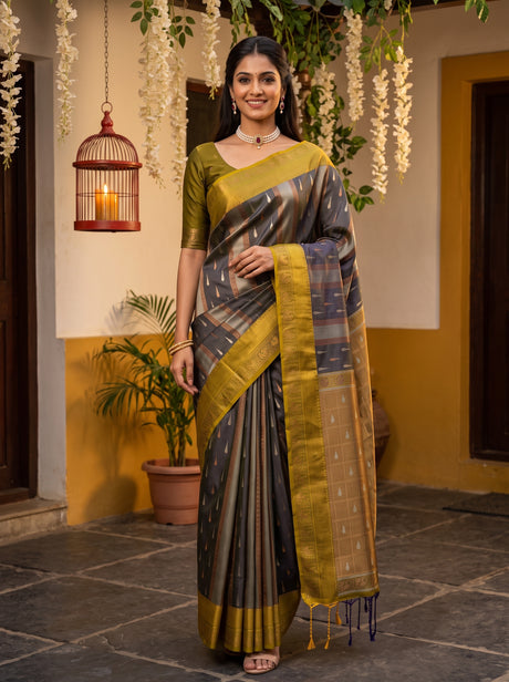 MIMOSA Navy Kanjivaram Art silk Saree — AI Model lifestyle pose 1