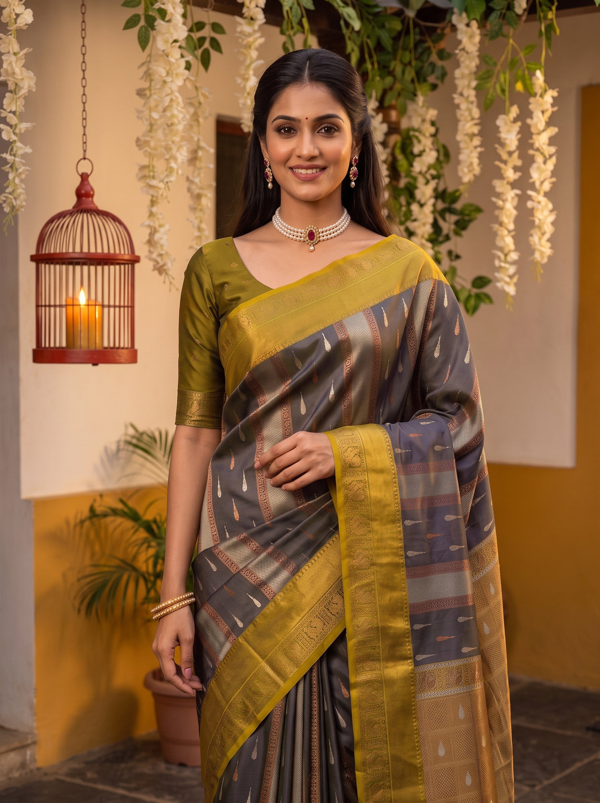 MIMOSA Navy Kanjivaram Art silk Saree — pose 10 styling detail