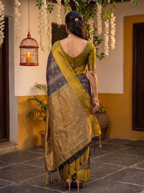 MIMOSA Navy Kanjivaram Art silk Saree — Saree shot pallu body