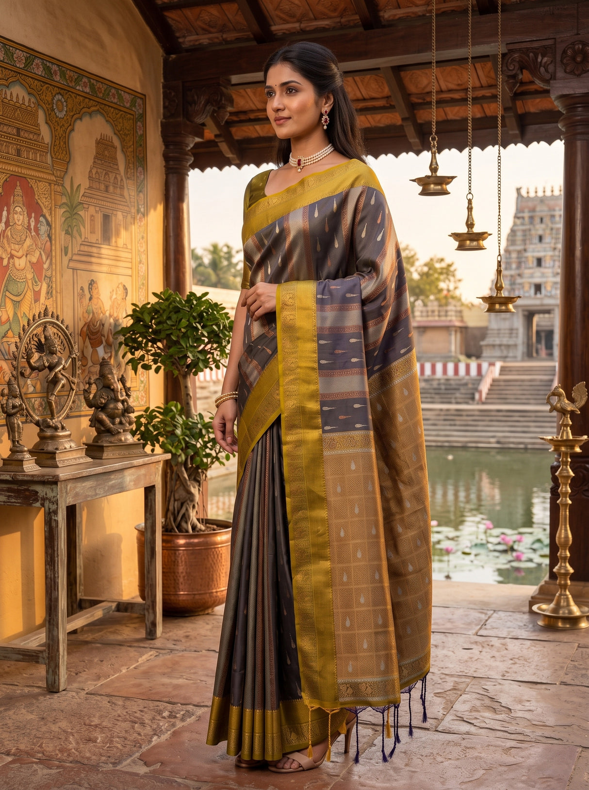 MIMOSA Navy Kanjivaram Art silk Saree — pose 3 styling detail