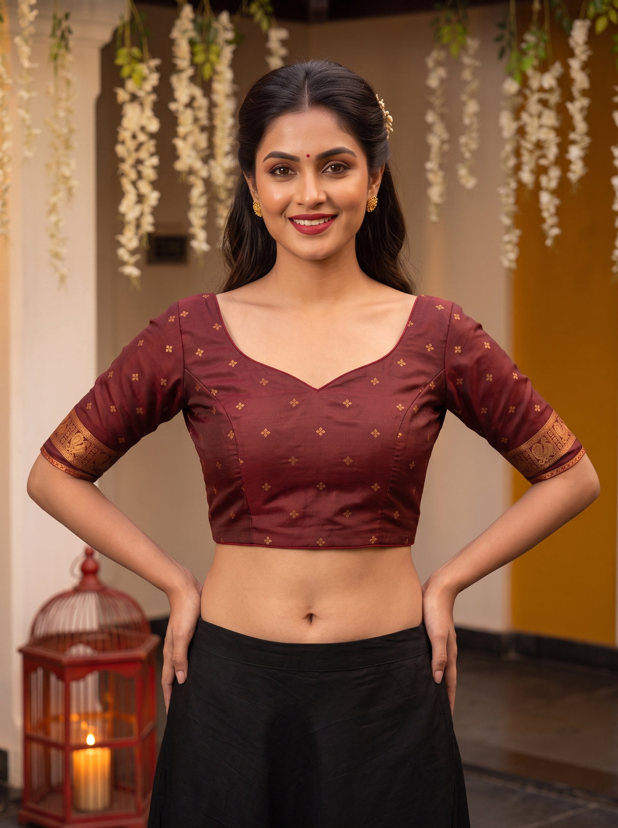 MIMOSA Peach Kanjivaram Art silk Saree — blouse close-up