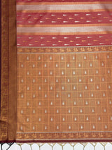 MIMOSA Peach Kanjivaram Art silk Saree — pallu and zari work detail