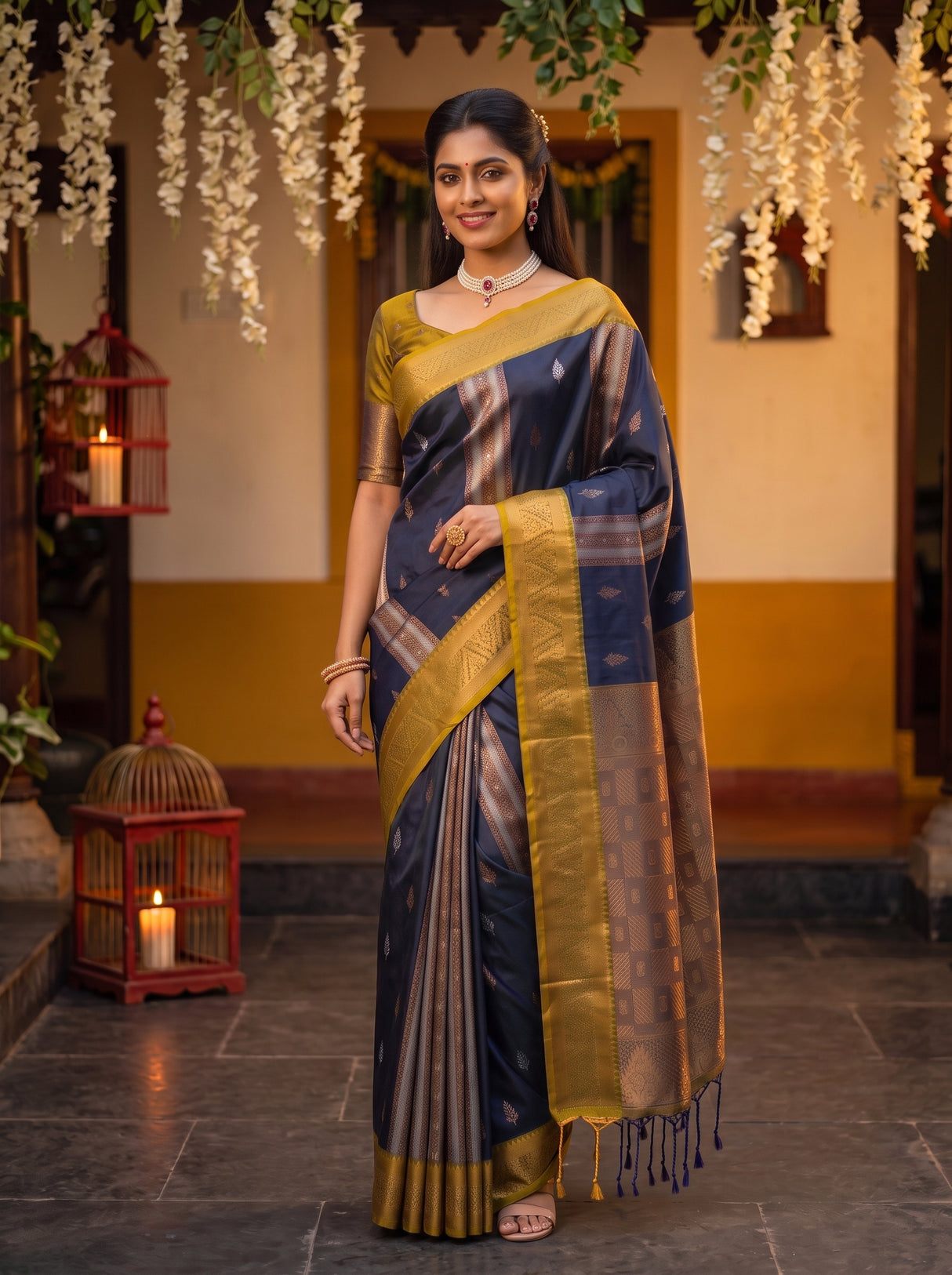 MIMOSA Navy Kanjivaram Art silk Saree — pose 10 styling detail