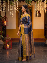 MIMOSA Navy Kanjivaram Art silk Saree — pose 3 styling detail