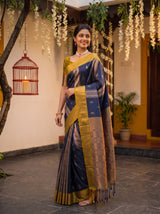 MIMOSA Navy Kanjivaram Art silk Saree — pose 5 styling detail