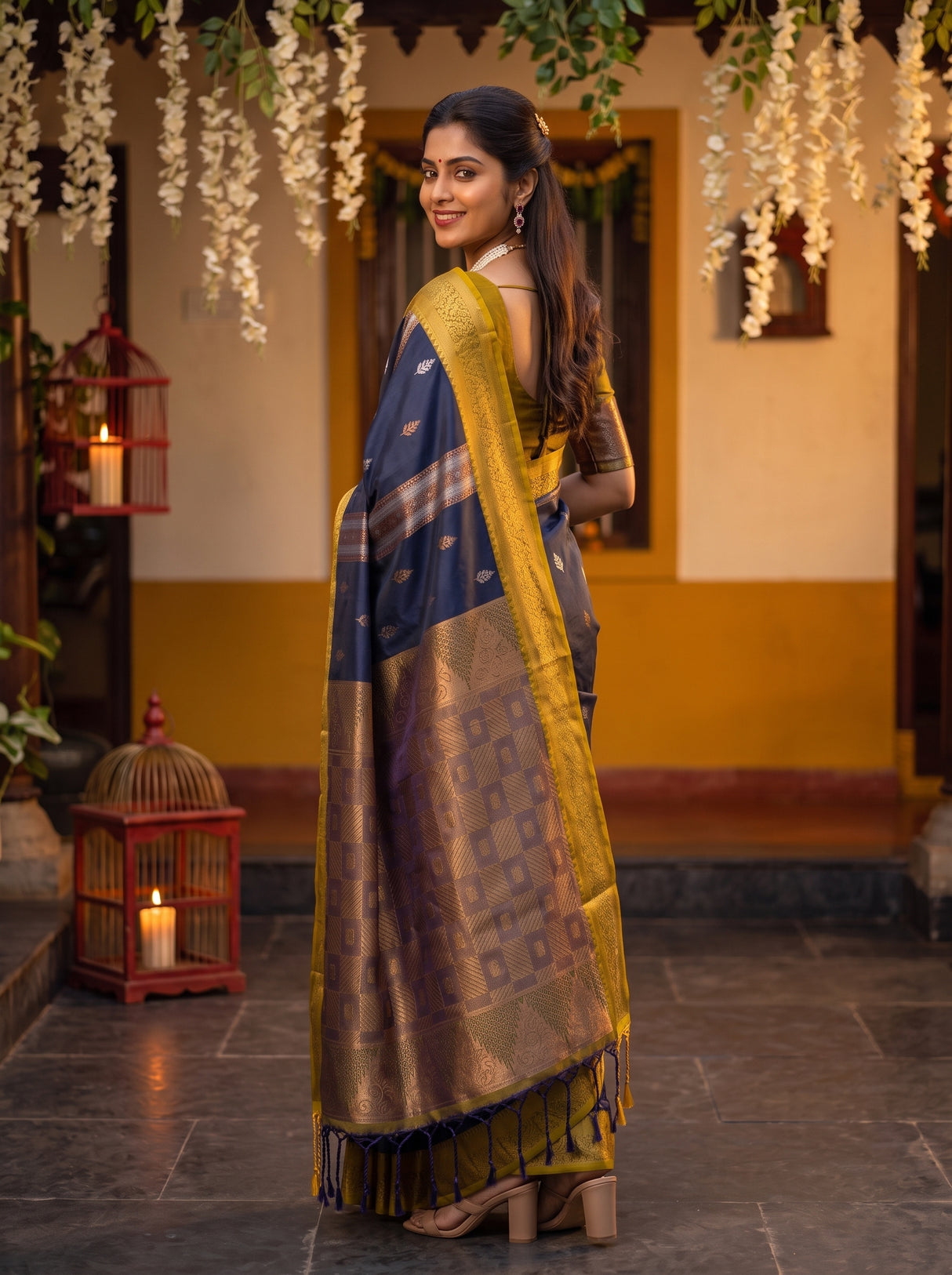 MIMOSA Navy Kanjivaram Art silk Saree — pose 7 styling detail