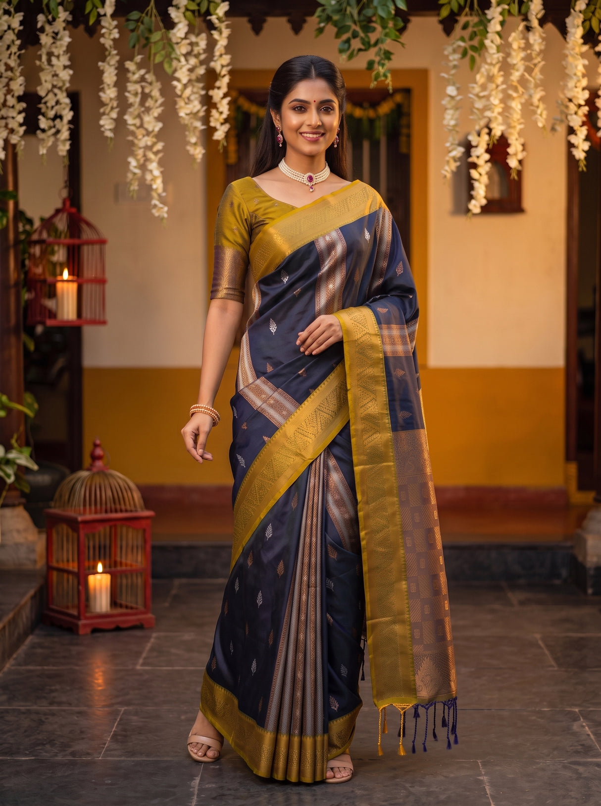 MIMOSA Navy Kanjivaram Art silk Saree — pose 9 styling detail