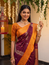 MIMOSA Wine Kanjivaram Art silk Saree — pose 10 styling detail