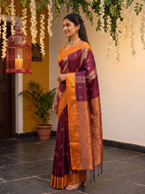 MIMOSA Wine Kanjivaram Art silk Saree — Saree shot pallu and body
