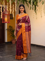 MIMOSA Wine Kanjivaram Art silk Saree — pose 9 styling detail