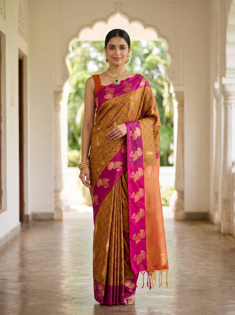 MIMOSA Mustard Saree Saree — front view on mannequin
