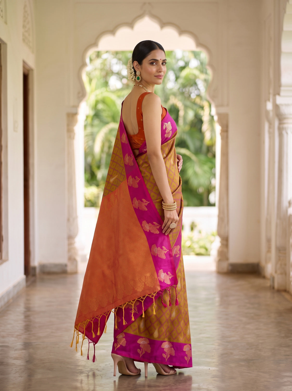 MIMOSA Mustard Saree Saree — pose 5 styling detail