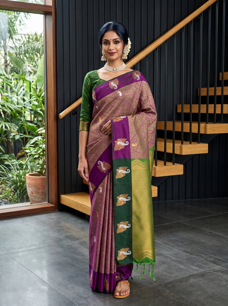 MIMOSA Magenta Saree Saree — front view on mannequin
