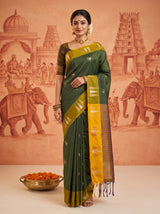 MIMOSA Bottle Green Saree Saree — front view on mannequin