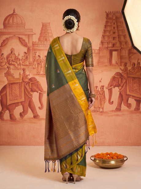 MIMOSA Bottle Green Saree Saree — pose 2 styling detail