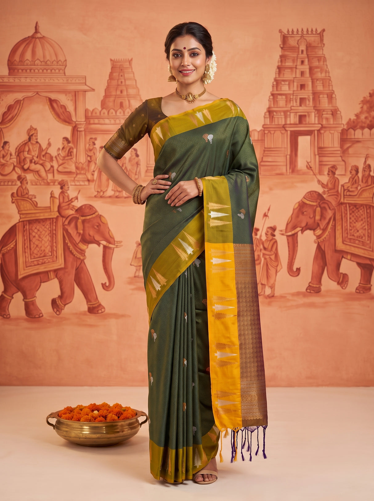 MIMOSA Bottle Green Saree Saree — pose 4 styling detail