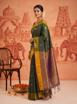 MIMOSA Bottle Green Saree Saree — pose 5 styling detail
