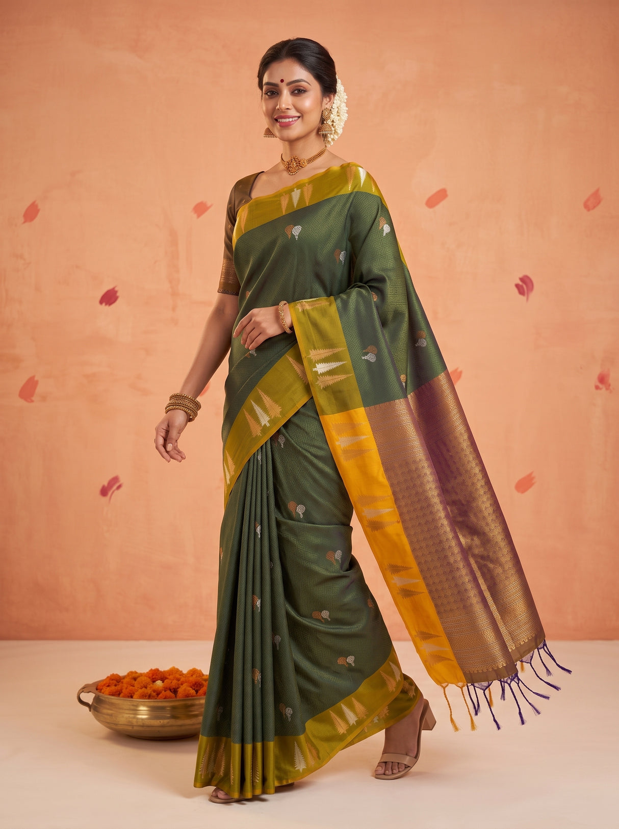 MIMOSA Bottle Green Saree Saree — pose 6 styling detail