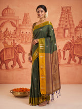 MIMOSA Bottle Green Saree Saree — pose 9 styling detail