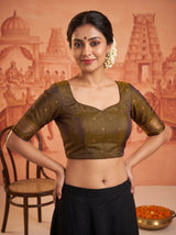 MIMOSA Bottle Green Saree Saree — blouse close-up