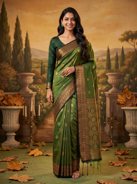 MIMOSA Green Kanjivaram Art silk Saree — Saree shot