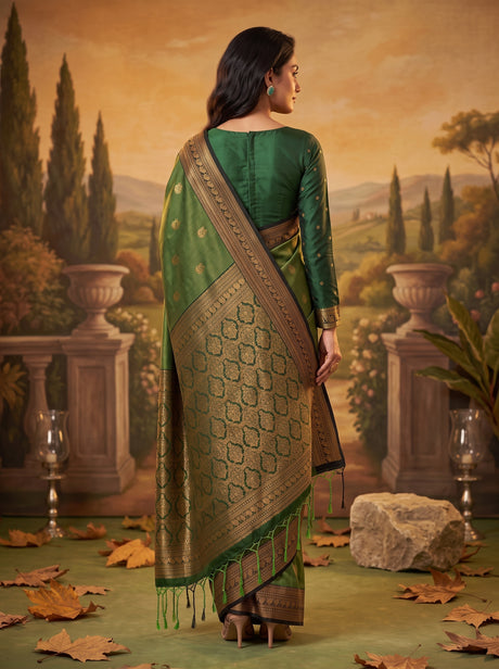 MIMOSA Green Kanjivaram Art silk Saree — Model lifestyle