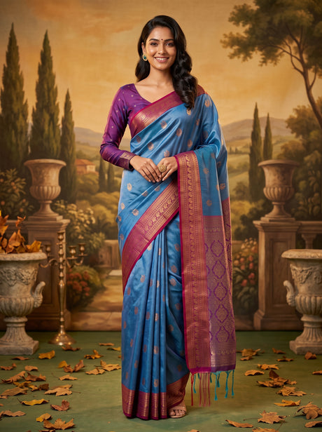 MIMOSA Sapphire Kanjivaram Art silk Saree — Saree shot