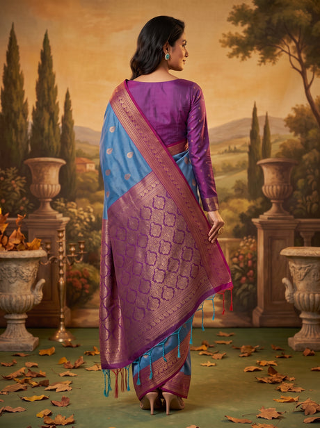 MIMOSA Sapphire Kanjivaram Art silk Saree — Model lifestyle